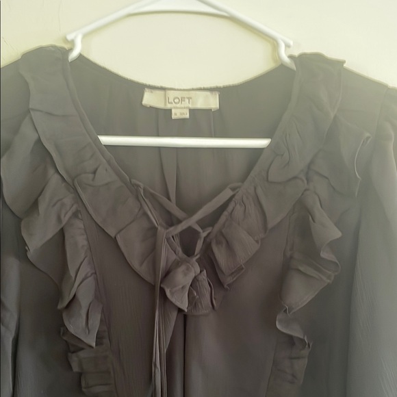 LOFT Black Tie Front Short Sleeve Blouse - Picture 3 of 4